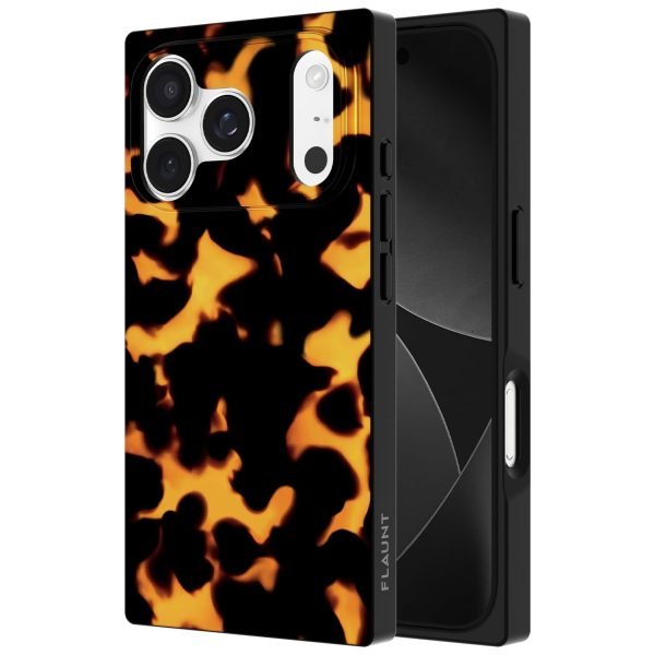 FLAUNT Official Square iPhone 17 Pro Case - Tortoise Print