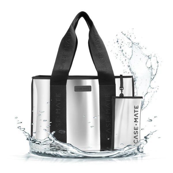 Case-Mate Large Jelly Tote -Tote Bag w/Phone Pouch for Women -Silver Chrome